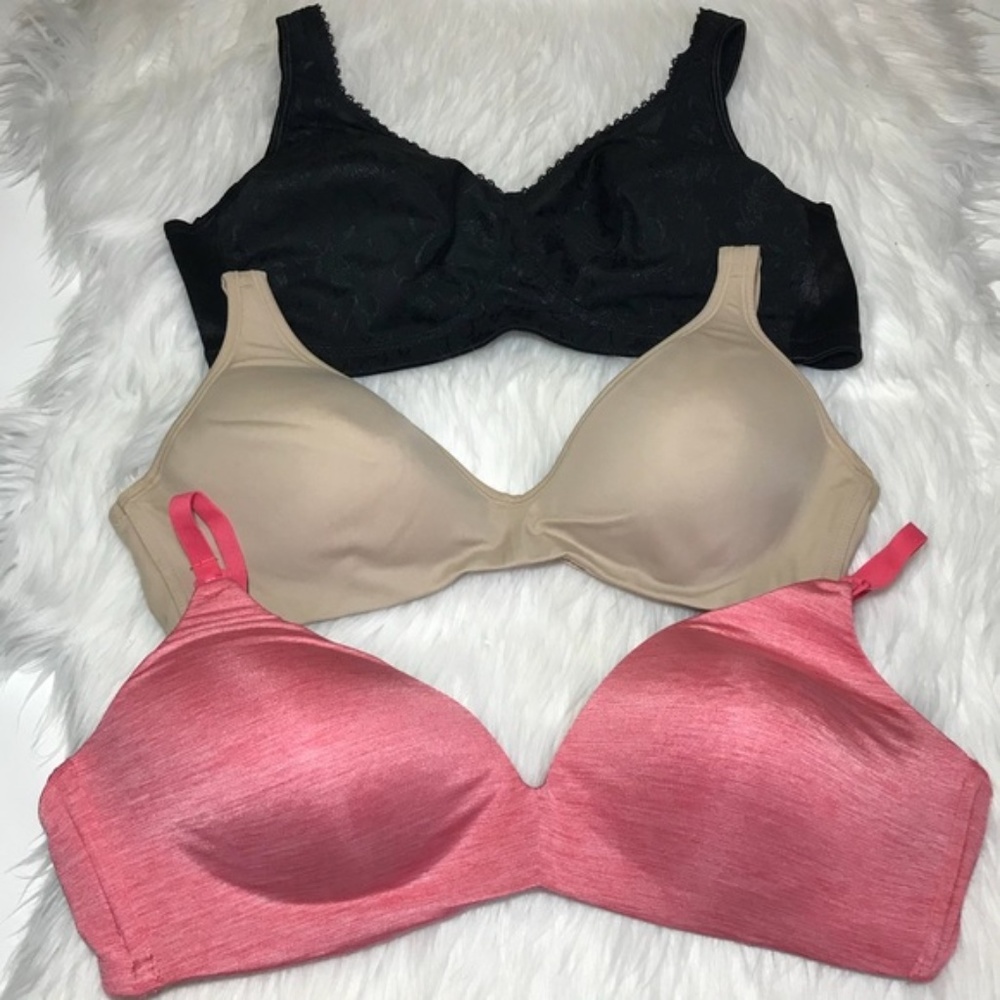 3 No Wire Bra Bundle 38C Coral Tan Black Lined